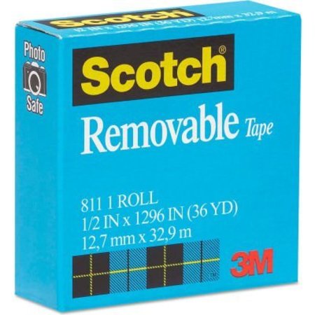 3M Scotch® Removable Tape, 1/2" x 1296", 1" Core 811121296